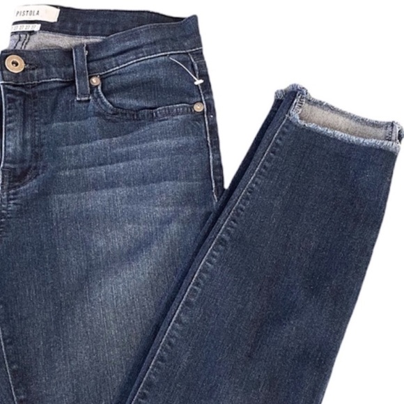 Pistola Shark Bite Raw Distressed Hem Skinny Dark Wash High Waist Ankle Jeans - Picture 7 of 15